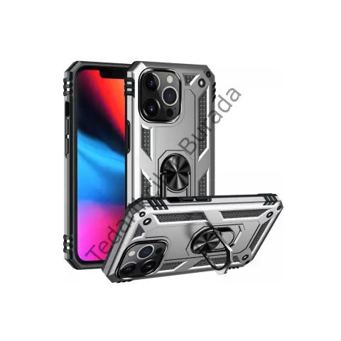 Apple İphone 13 Pro Kılıf Sofya Yüzüklü Silikon Kapak - Gümüş