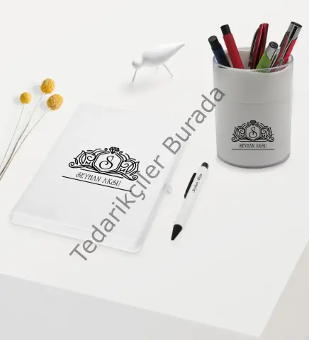 BK Gift Kişiye Özel İsimli Beyaz Defter Kalem ve Kalemlik Hediye Seti - Model 13