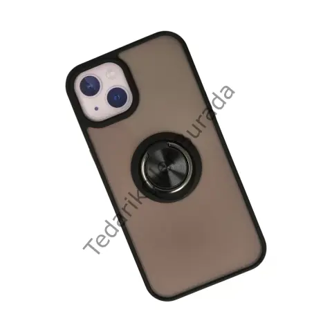 Apple İphone 13 Kılıf Montreal Yüzüklü Silikon Kapak - Siyah
