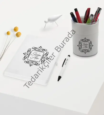BK Gift Kişiye Özel İsimli Beyaz Defter Kalem ve Kalemlik Hediye Seti - Model 1