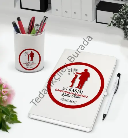 BK Gift Kişiye Özel İsimli Öğretmenler Günü Tasarımlı Defter Kalem ve Kalemlik Hediye Seti, Öğretmene Hediye, Öğretmenler Günü - 9