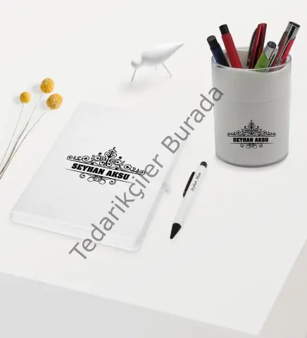 BK Gift Kişiye Özel İsimli Beyaz Defter Kalem ve Kalemlik Hediye Seti - Model 32