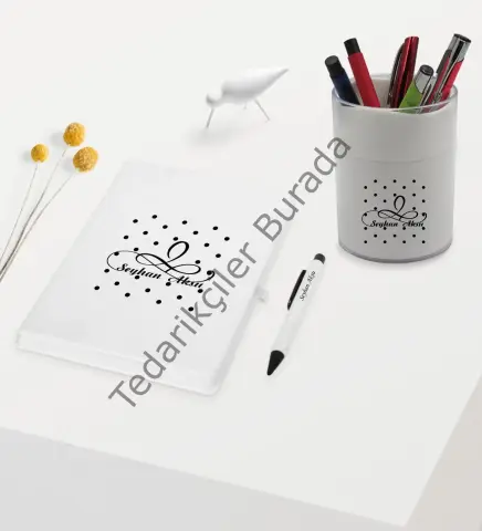 BK Gift Kişiye Özel İsimli Beyaz Defter Kalem ve Kalemlik Hediye Seti - Model 4
