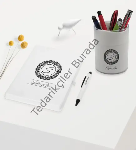 BK Gift Kişiye Özel İsimli Beyaz Defter Kalem ve Kalemlik Hediye Seti - Model 2