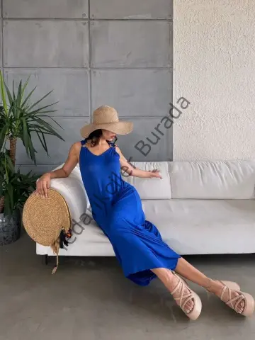 Kadın çan Dokuma Kumaş V Yaka Asimetrik Kesim Elbise