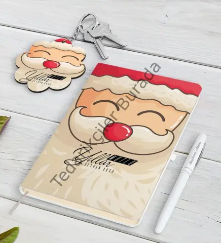 Kişiye Özel Noel Baba Beyaz Defter Kalem ve Anahtarlık Hediye Seti-6