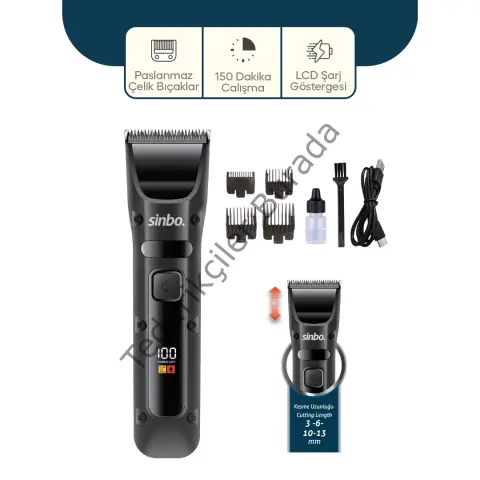 Sinbo Saç Sakal Kesme Tıraş Makinesi - USB Şarjlı - LCD Göstergeli