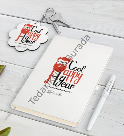 Kişiye Özel Noel Baba Beyaz Defter Kalem ve Anahtarlık Hediye Seti-3