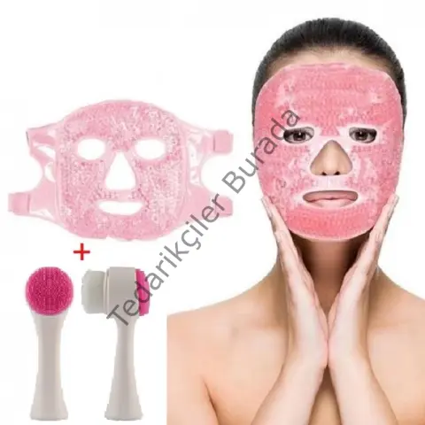Jel Buz Paketi Yüz Maskesi Baş Ağrısı Yastık Kozmetik Maske + Çift Taraflı Cilt Fırçası