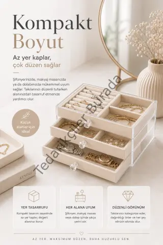 Çok Bölmeli Çekmeceli Takı Kutusu Kadife Dokulu Şeffaf Kapaklı Saklama Kabı