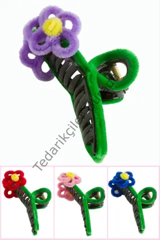 Çiçek Tüylü Mandal Toka 11 cm