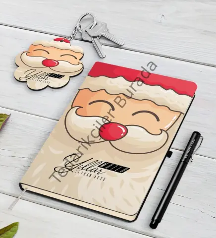 Kişiye Özel Noel Baba Siyah Defter Kalem ve Anahtarlık Hediye Seti-6