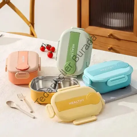 2 Bölmeli Yemek Kabı - 304 Paslanmaz Çelik - 900 ml