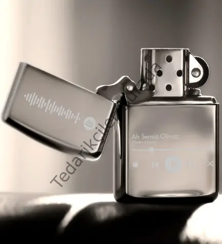 Kişiye Özel İsimli Spotify Barkodlu Silver Benzinli Metal Çakmak-1