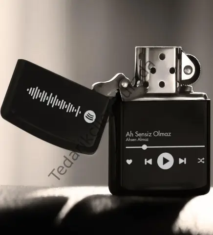 Kişiye Özel İsimli Spotify Barkodlu Siyah Benzinli Metal Çakmak-1