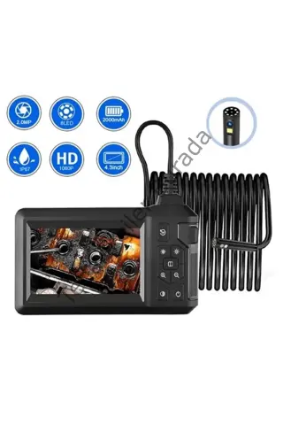 Vtn-008 Ekranlı Çift Kameralı 10 Mt Sert Kablo Yılan Endoskop Kamera 8 Mm 4.3 Inc