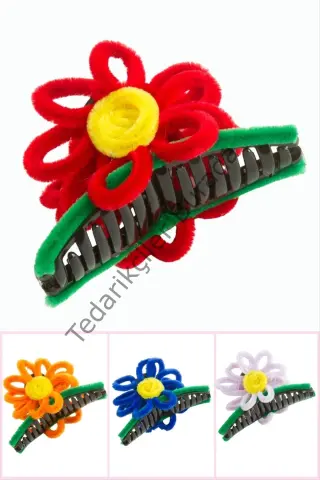 Çiçek Tüylü Mandal Toka 11 cm