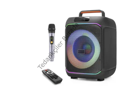 Karaoke Mikrofonlu Bluetooth Hoparlör Fm Radyo 40W 8 İnç Rgb Kumandalı Siyah JBR818