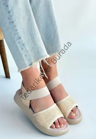Jake Bej Hasır Cilt Sandalet