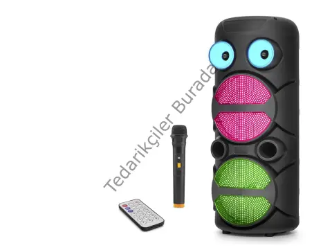 Bluetooth Hoparlör Fm Radyo 2X8 Inç Usb Tf Aux Rgb Mikrofonlu Kumandalı - Siyah JBR8809