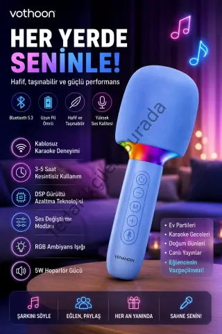 Çocuk Ve Yetişkin Karaoke Mikrofonu Kablosuz Rgb Ambiyans Işığı Ses Değiştirme Modlu Hoparlör