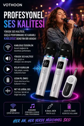 Kablosuz Karaoke Çift Mikrofon 6.5 Mm Sahne Parti Düğün Aktivite Amfi Hoparlör