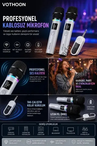 Kablosuz Karaoke Çift Mikrofon 6.5 Mm Sahne Parti Düğün Aktivite Amfi Hoparlör