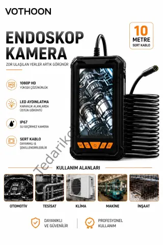 10 Metre Tek Kameralı Endoskop Kamera 1080p Hd Led Aydınlatmalı Sert Kablolu Yeni