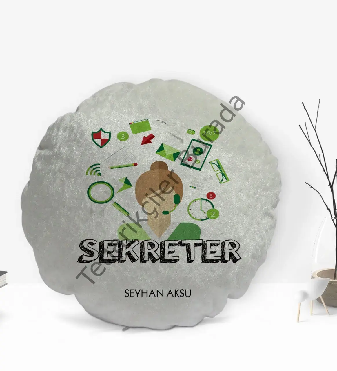 Kişiye Özel İsimli Sekreter Tasarımlı Dekoratif Kırlent Yastık-1