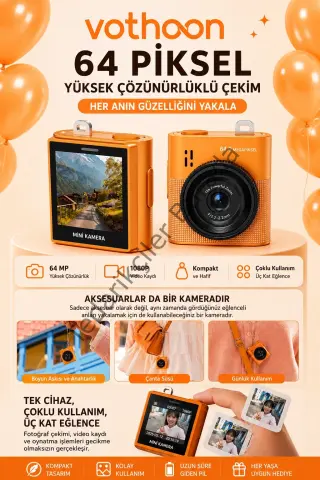 Mini Dijital Kamera 64mp 16x Digital Zoom Retro Vintage 1.4’’ekranlı Video Kamera Taşınabilir Tasarım Turuncu