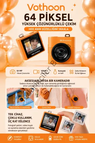 Mini Dijital Kamera 64mp 16x Digital Zoom Retro Vintage 1.4’’ekranlı Video Kamera Taşınabilir Tasarım Turuncu