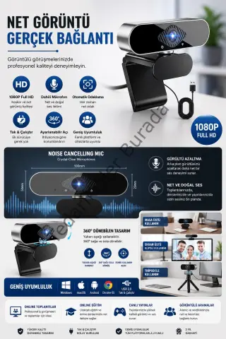Webcam Orjınal 1080p Hd Konferans Kamera Dahili Mikrofon Görüntülü Sohbet Yayın Kamerası Hd Video Ae-104