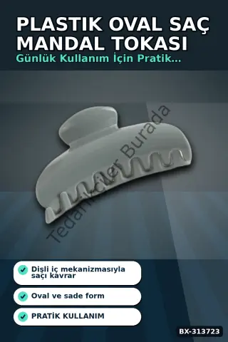 Plastik Oval Mandal Saç Tokası 8 Cm Sert Malzeme 1 Adet Asorti Renk Kullanım BX-313723