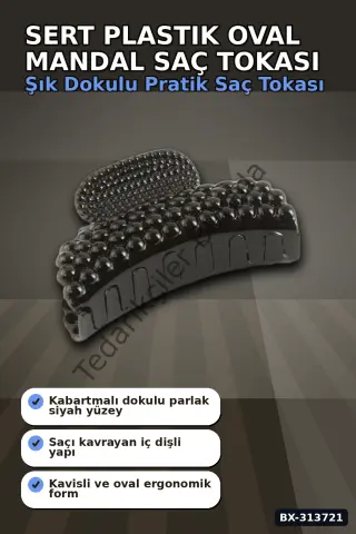 Sert Plastik Oval Mandal Saç Tokası 6 Cm - 1 Adet Günlük Kullanım İçin BX-313721