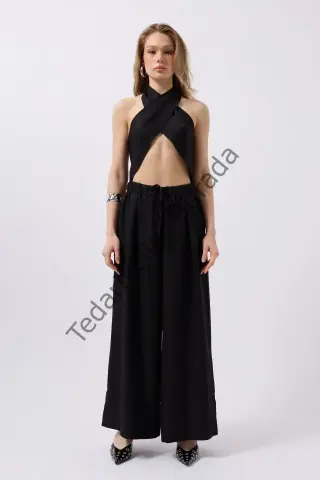Düşük Bel Oversize Keten Pantolon