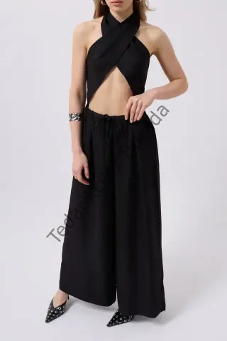 Düşük Bel Oversize Keten Pantolon