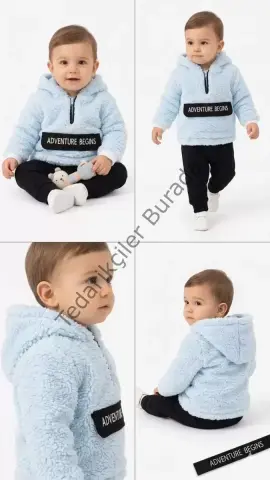 6/24 Ay Kapşonlu Kuzu Kumaş Bebek Takımı