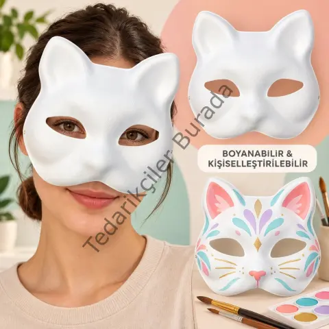 Kendin Tasarla Kişiselleştirilebilir Boyanabilir Kedi Maskesi