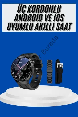 Amoled Ekran Akıllı Saat Üç Kordonlu İOS Android Uyumlu