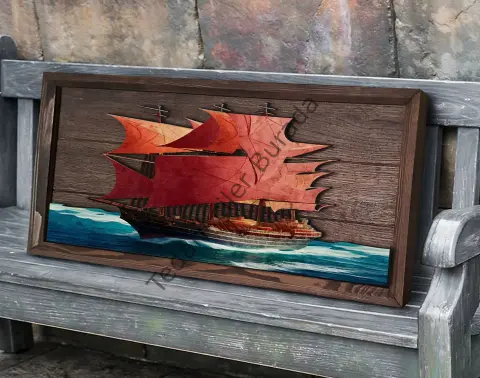 BK Gift Özel Yapım Kabartma Gemi Figür Temalı Meşe Ağacı Ahşap Bar Tablosu-8, Ev Dekorasyonu, Duvar Dekoru, Bar Tablo