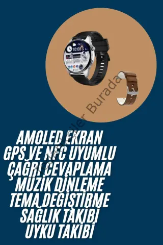 Akıllı Saat Yuvarlak Ekran Sesli Görüşme Özellikli Siyah Akıllı Unisex Kol Saati