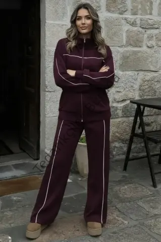 Kadın Uzun Kollu önden Fermuarlı Bluz Ve Pantolon Modal Ikili Takım