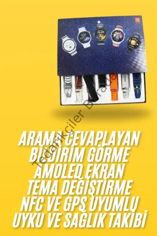 7 Kordonlu Akıllı Saat Siyah Kasa Dokunmatik Ekran Uyku ve Sağlık Takibi