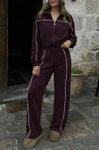 Kadın Uzun Kollu önden Fermuarlı Bluz Ve Pantolon Modal Ikili Takım
