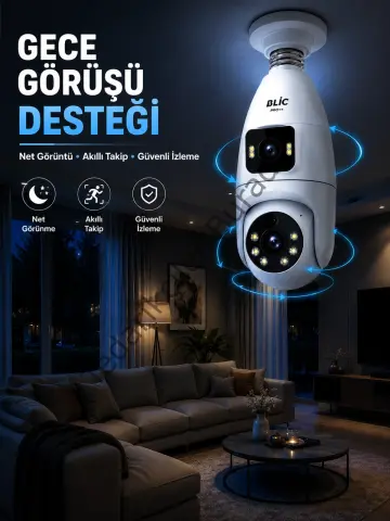 Gece Görüşlü Çift Lens Wi-Fi Ampul Kamera Mobil Takip Destekli