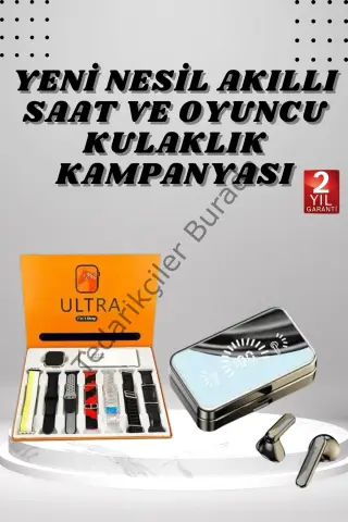 Aynalı Bluetooth Kulaklık ve 7 Kordonlu Akıllı Saat Dijital Göstergeli Uzun Pil Ömrü