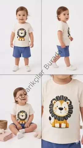 6/24 Ay Keten Şortlu Basic Bebek Takımı