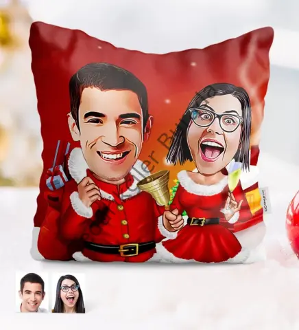 Kişiye Özel Yılbaşı Temalı Sevgililer Karikatürlü Yastık - 3