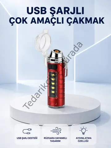 Usb Şarjlı Rüzgar Geçirmez Elektrikli Çakmak El Fenerli