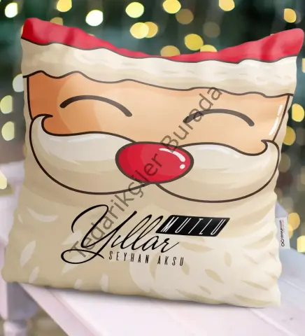 Kişiye Özel Yılbaşı Noel Baba Temalı Saten Yastık - 6